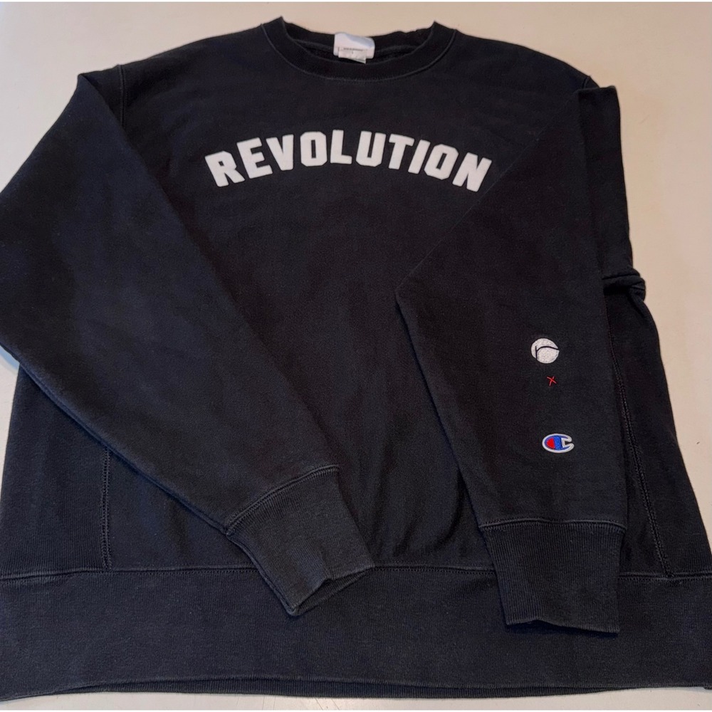 VTG Champion Reverse Weave Revolution Sweatshirt Black Mens L Tennis Warmup